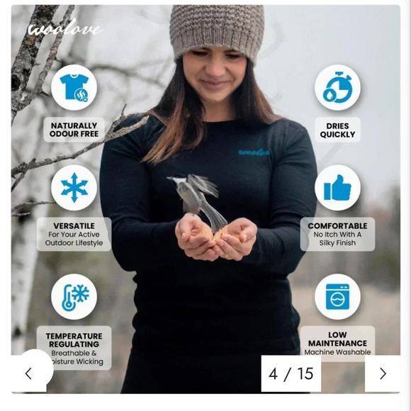 Woolove Women's 100% Merino Wool Base Layer Long  Sleeve Crew Neck Shirt 190 GSM - Picture 3 of 9